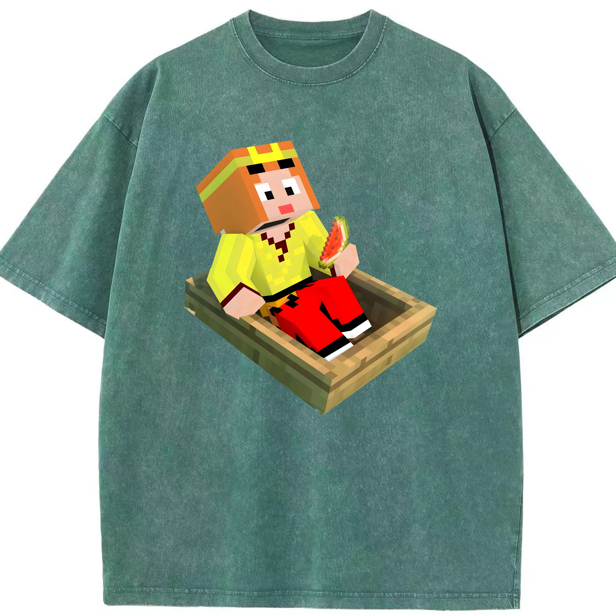 （画像用） マインクラフト ブロックの世界 Minecraft MC Block world 綿100% ヴィンテージ風 半袖Tシャツ（フロントプリント）